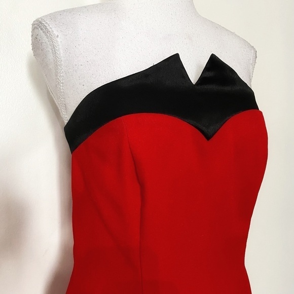 ALEX HANSON BRIDAL VINTAGE 90'S RED BLACK SWEETHEART STRAPLESS EVENING DRESS - Picture 4 of 8